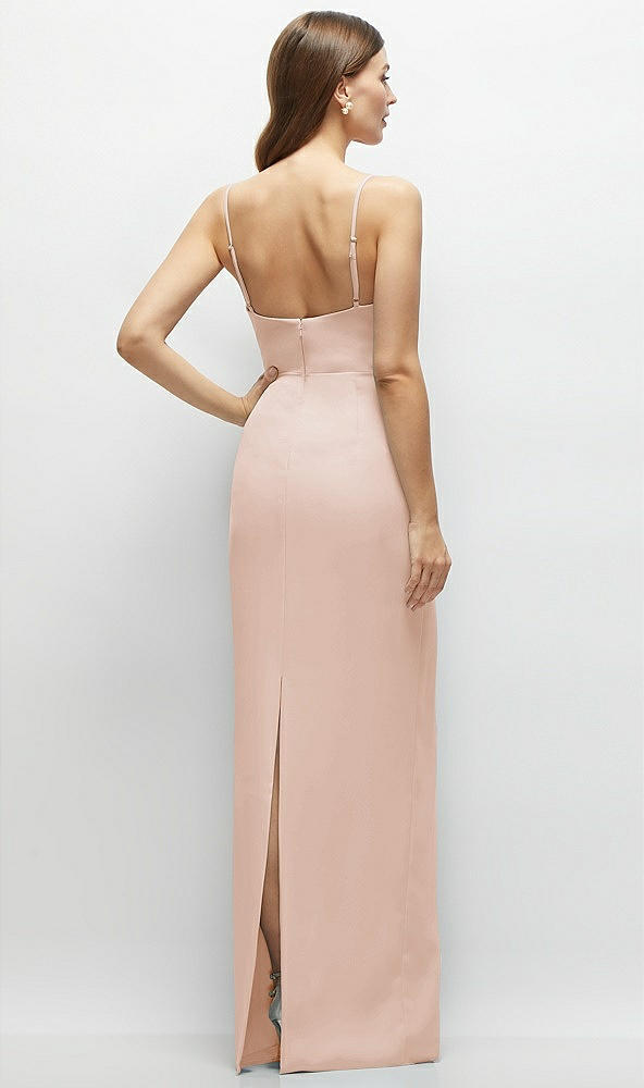 Back View - Cameo Corset-Style Crepe Column Maxi Dress with Adjustable Straps