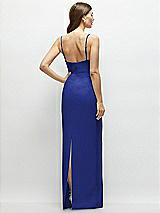 Rear View Thumbnail - Cobalt Blue Corset-Style Crepe Column Maxi Dress with Adjustable Straps