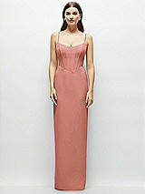 Front View Thumbnail - Desert Rose Corset-Style Crepe Column Maxi Dress with Adjustable Straps