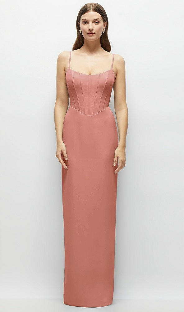 Front View - Desert Rose Corset-Style Crepe Column Maxi Dress with Adjustable Straps