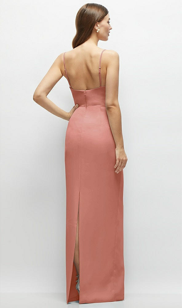 Back View - Desert Rose Corset-Style Crepe Column Maxi Dress with Adjustable Straps