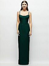 Front View Thumbnail - Evergreen Corset-Style Crepe Column Maxi Dress with Adjustable Straps