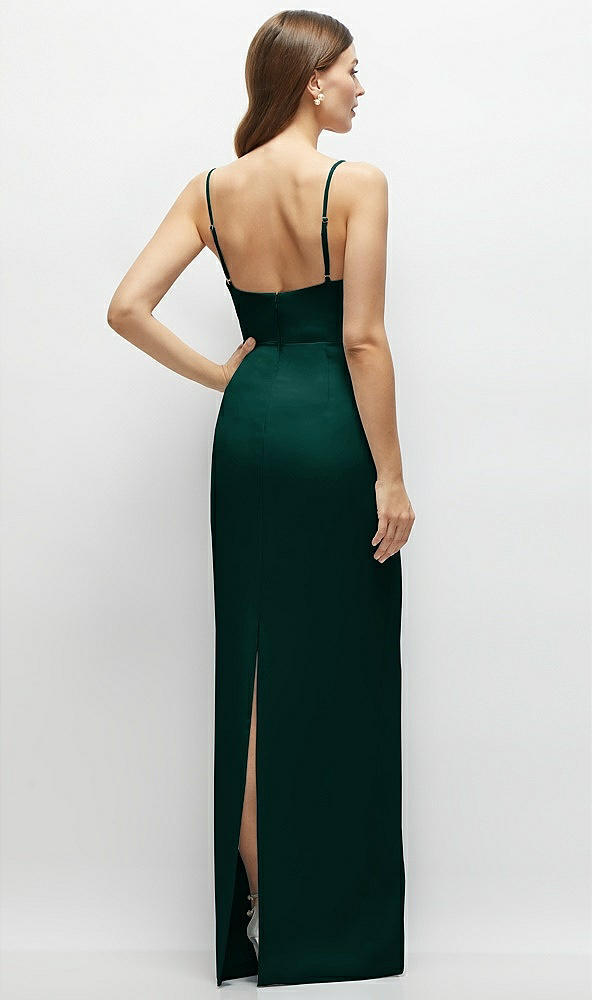 Back View - Evergreen Corset-Style Crepe Column Maxi Dress with Adjustable Straps