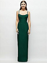 Front View Thumbnail - Hunter Green Corset-Style Crepe Column Maxi Dress with Adjustable Straps
