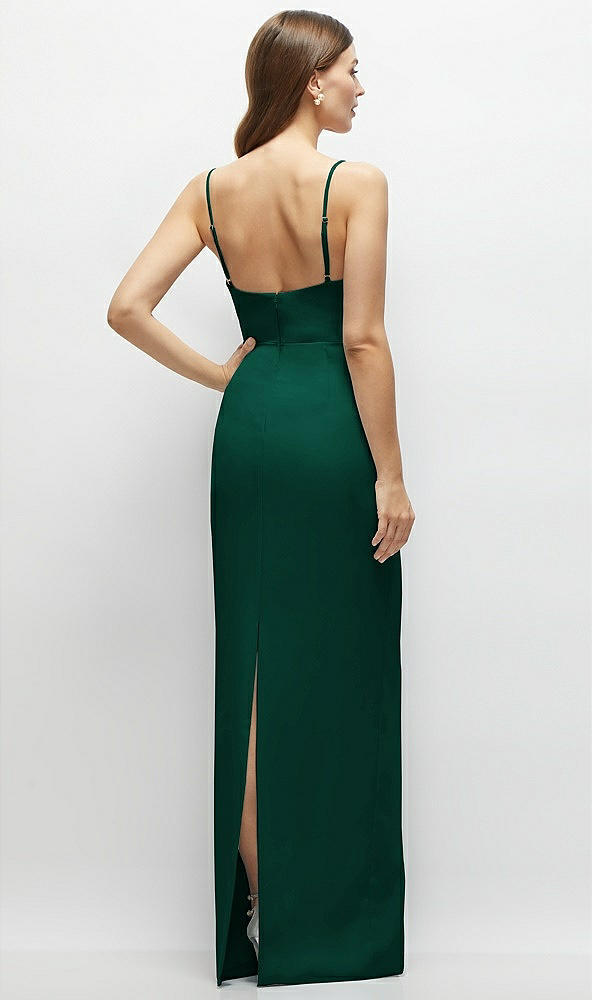Back View - Hunter Green Corset-Style Crepe Column Maxi Dress with Adjustable Straps