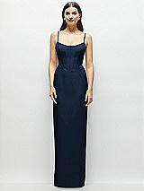 Front View Thumbnail - Midnight Navy Corset-Style Crepe Column Maxi Dress with Adjustable Straps