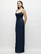 Side View Thumbnail - Midnight Navy Corset-Style Crepe Column Maxi Dress with Adjustable Straps