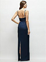 Rear View Thumbnail - Midnight Navy Corset-Style Crepe Column Maxi Dress with Adjustable Straps