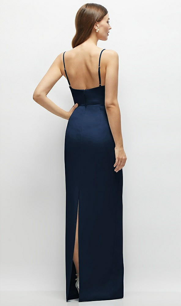 Back View - Midnight Navy Corset-Style Crepe Column Maxi Dress with Adjustable Straps