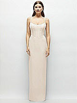 Front View Thumbnail - Oat Corset-Style Crepe Column Maxi Dress with Adjustable Straps