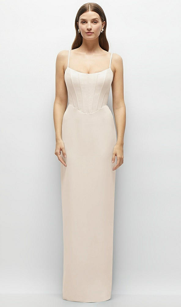 Front View - Oat Corset-Style Crepe Column Maxi Dress with Adjustable Straps