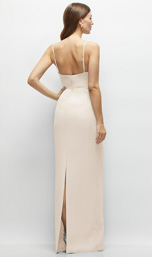 Back View - Oat Corset-Style Crepe Column Maxi Dress with Adjustable Straps