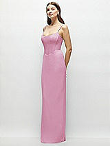 Side View Thumbnail - Powder Pink Corset-Style Crepe Column Maxi Dress with Adjustable Straps