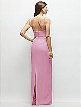 Rear View Thumbnail - Powder Pink Corset-Style Crepe Column Maxi Dress with Adjustable Straps