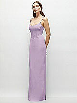 Side View Thumbnail - Pale Purple Corset-Style Crepe Column Maxi Dress with Adjustable Straps