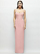 Front View Thumbnail - Rose - PANTONE Rose Quartz Corset-Style Crepe Column Maxi Dress with Adjustable Straps