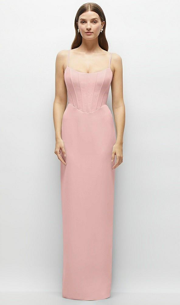 Front View - Rose - PANTONE Rose Quartz Corset-Style Crepe Column Maxi Dress with Adjustable Straps