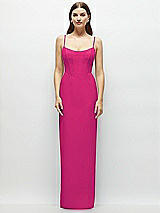Front View Thumbnail - Think Pink Corset-Style Crepe Column Maxi Dress with Adjustable Straps