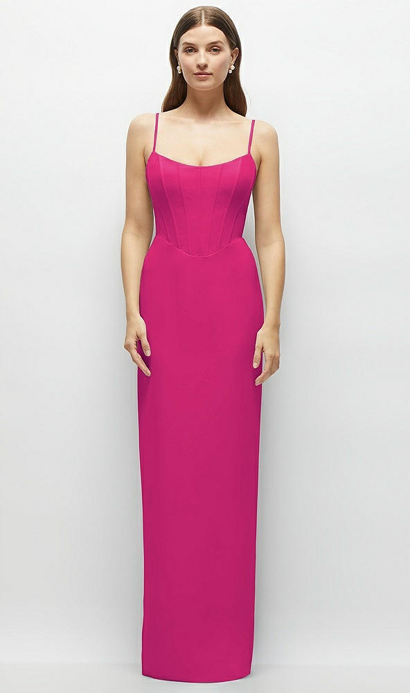 Front View - Think Pink Corset-Style Crepe Column Maxi Dress with Adjustable Straps
