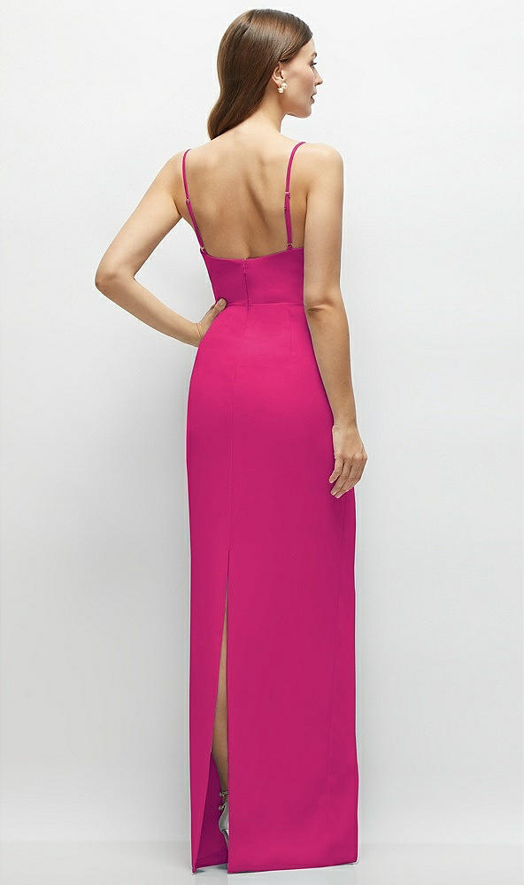 Back View - Think Pink Corset-Style Crepe Column Maxi Dress with Adjustable Straps