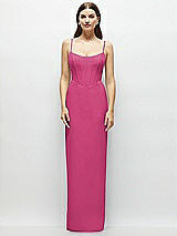 Front View Thumbnail - Tea Rose Corset-Style Crepe Column Maxi Dress with Adjustable Straps