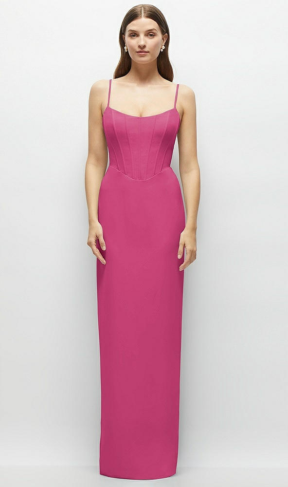 Front View - Tea Rose Corset-Style Crepe Column Maxi Dress with Adjustable Straps