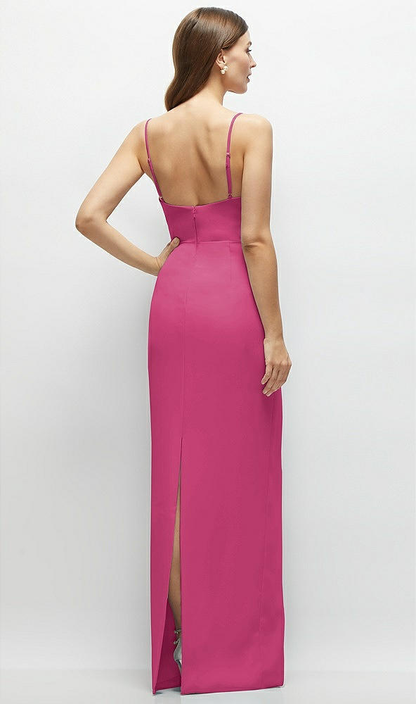 Back View - Tea Rose Corset-Style Crepe Column Maxi Dress with Adjustable Straps