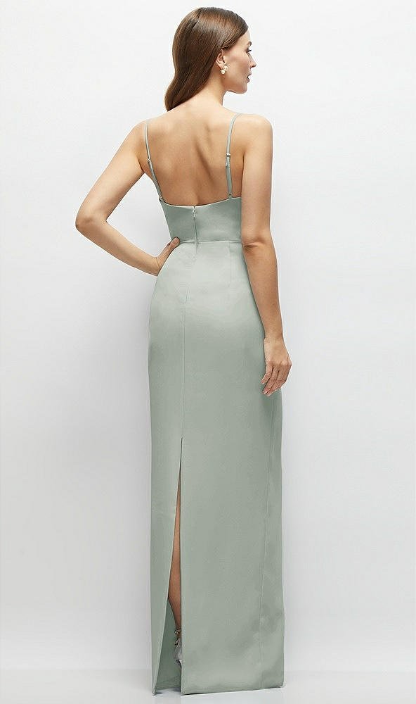 Back View - Willow Green Corset-Style Crepe Column Maxi Dress with Adjustable Straps