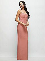 Side View Thumbnail - Desert Rose Corset Midriff Crepe Column Maxi Dress
