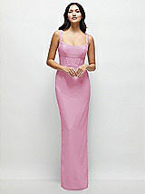 Front View Thumbnail - Powder Pink Corset Midriff Crepe Column Maxi Dress