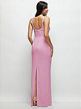 Rear View Thumbnail - Powder Pink Corset Midriff Crepe Column Maxi Dress