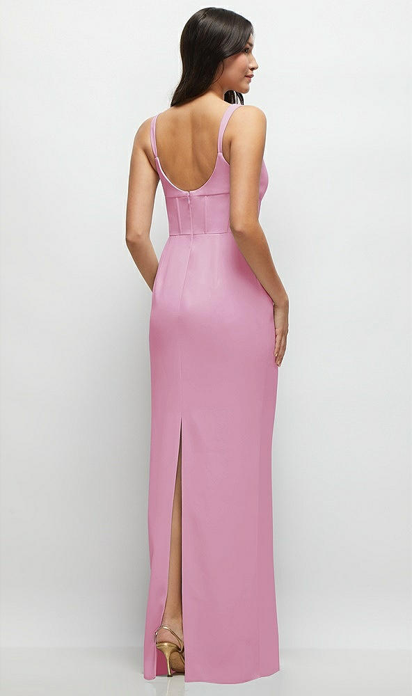 Back View - Powder Pink Corset Midriff Crepe Column Maxi Dress
