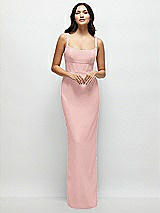 Front View Thumbnail - Rose - PANTONE Rose Quartz Corset Midriff Crepe Column Maxi Dress