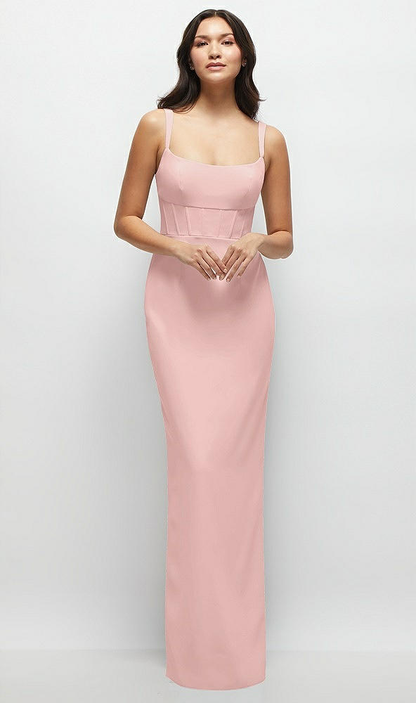 Front View - Rose - PANTONE Rose Quartz Corset Midriff Crepe Column Maxi Dress