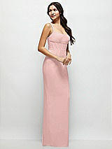 Side View Thumbnail - Rose - PANTONE Rose Quartz Corset Midriff Crepe Column Maxi Dress