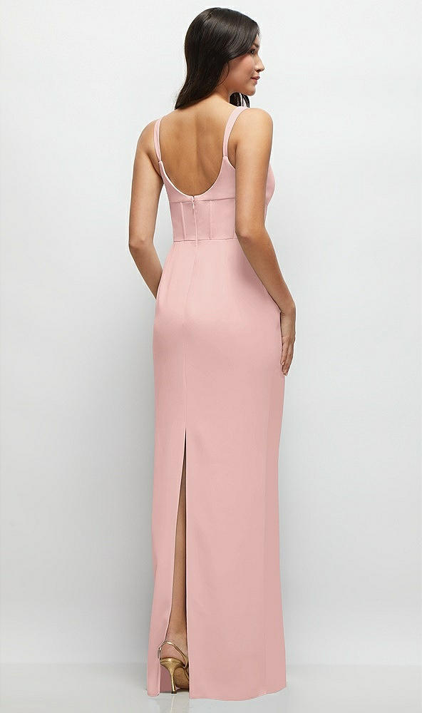 Back View - Rose - PANTONE Rose Quartz Corset Midriff Crepe Column Maxi Dress