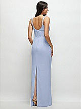 Rear View Thumbnail - Sky Blue Corset Midriff Crepe Column Maxi Dress