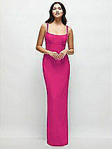Front View Thumbnail - Think Pink Corset Midriff Crepe Column Maxi Dress