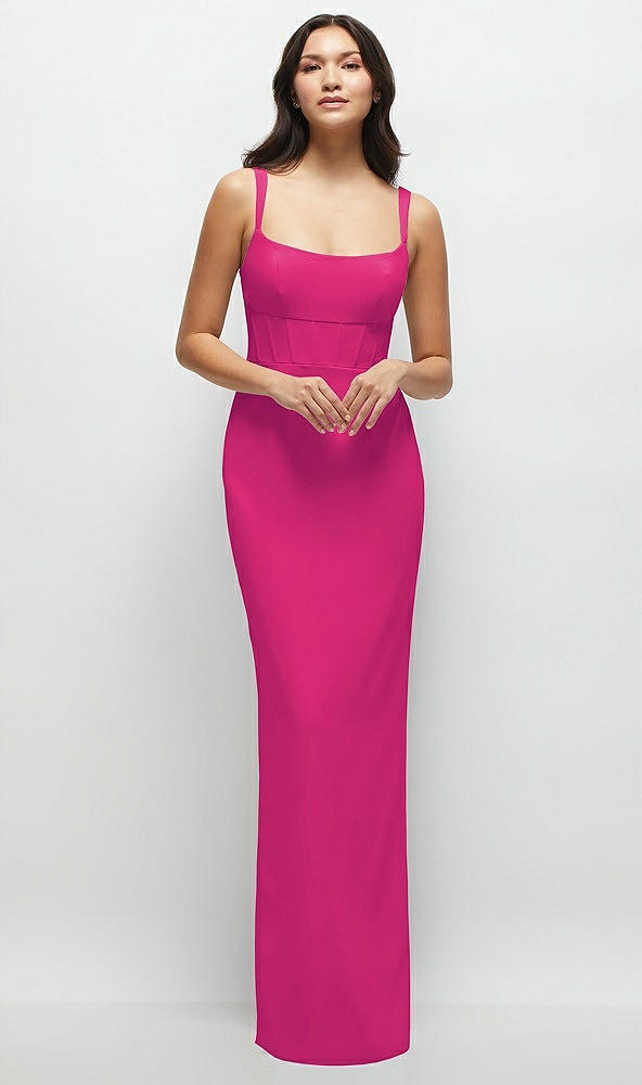 Front View - Think Pink Corset Midriff Crepe Column Maxi Dress