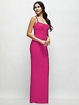 Side View Thumbnail - Think Pink Corset Midriff Crepe Column Maxi Dress