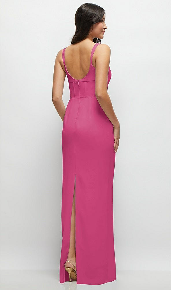 Back View - Tea Rose Corset Midriff Crepe Column Maxi Dress