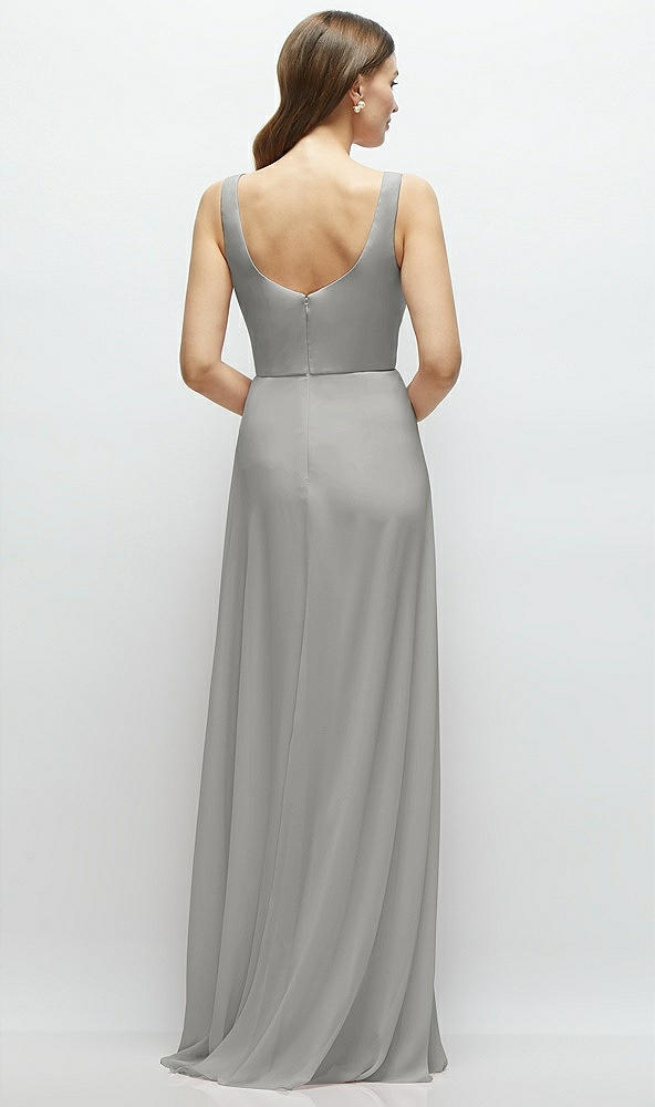Back View - Chelsea Gray Square Neck Chiffon Maxi Dress with Circle Skirt