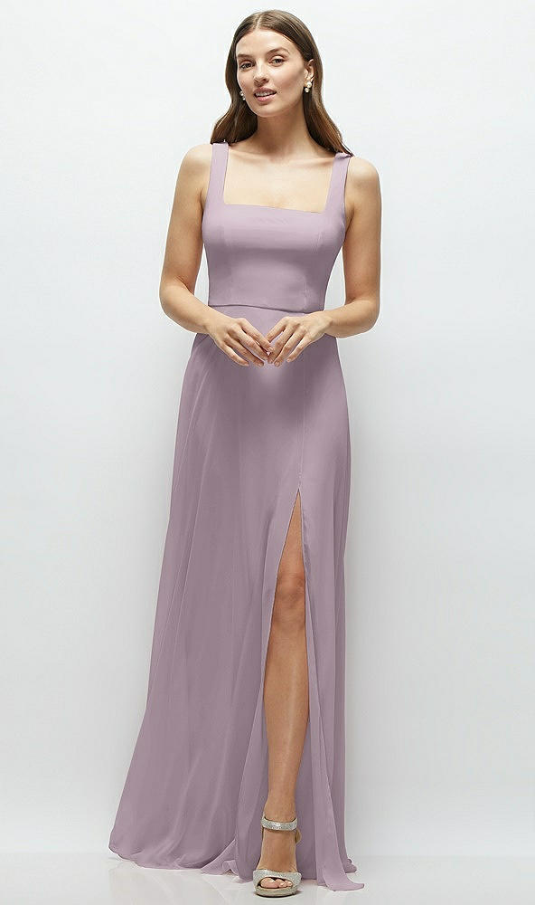 Front View - Lilac Dusk Square Neck Chiffon Maxi Dress with Circle Skirt