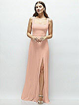 Front View Thumbnail - Pale Peach Square Neck Chiffon Maxi Dress with Circle Skirt