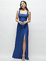 Front View Thumbnail - Classic Blue Square Neck Chiffon Maxi Dress with Circle Skirt