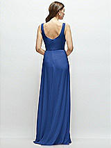 Rear View Thumbnail - Classic Blue Square Neck Chiffon Maxi Dress with Circle Skirt
