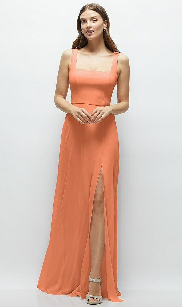 Front View - Sweet Melon Square Neck Chiffon Maxi Dress with Circle Skirt