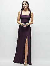 Front View Thumbnail - Aubergine Square Neck Chiffon Maxi Dress with Circle Skirt