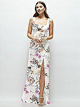 Front View Thumbnail - Butterfly Botanica Ivory Square Neck Chiffon Maxi Dress with Circle Skirt