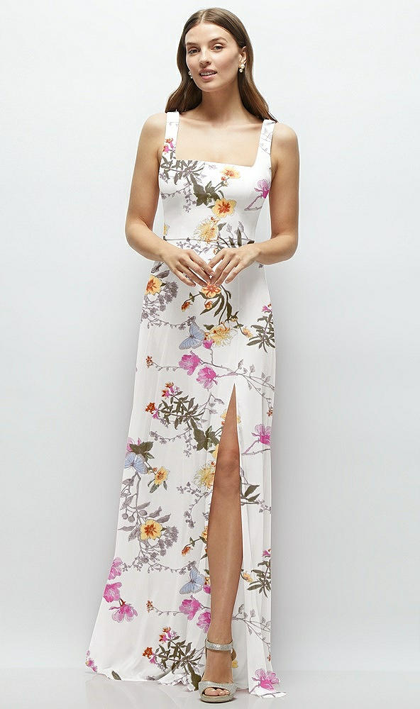 Front View - Butterfly Botanica Ivory Square Neck Chiffon Maxi Dress with Circle Skirt